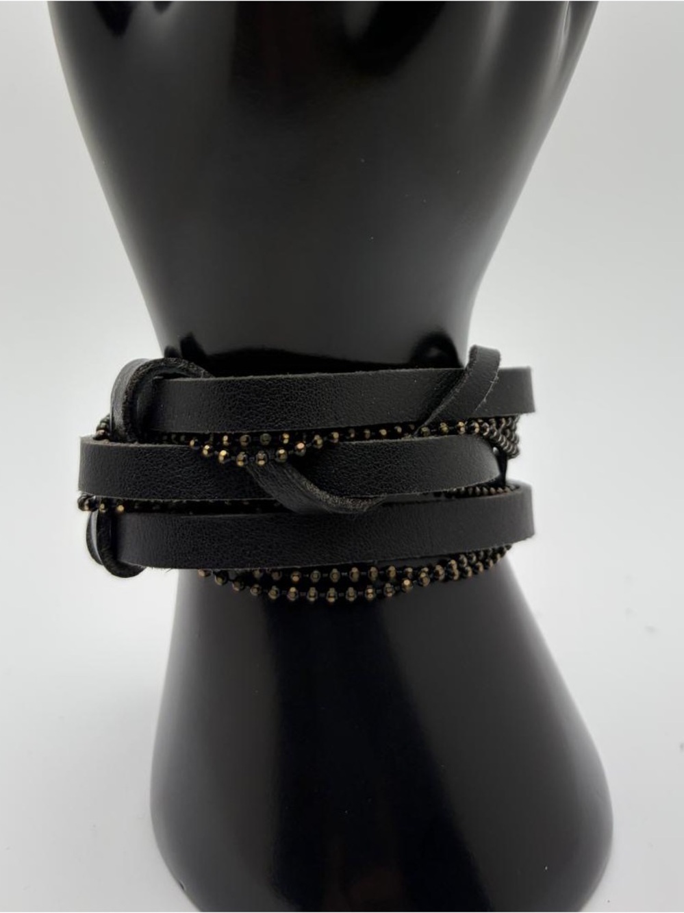 Black Multi-Strand Wrap Bracelet with Gold Bead Accents